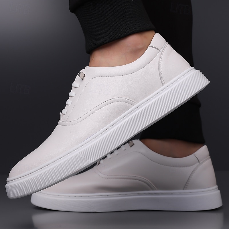 Men's White Classic Sneakers – Lightweight Lace-Up Shoes for Casual Wear, Travel and Urban Commuting4