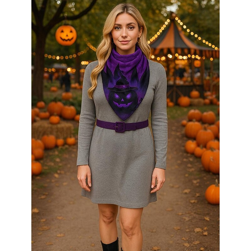 Women's Halloween Pumpkin Print Scarf – Soft Triangle Bandana Neck Wrap for Party, Cosplay and Fall Festival Outfits2