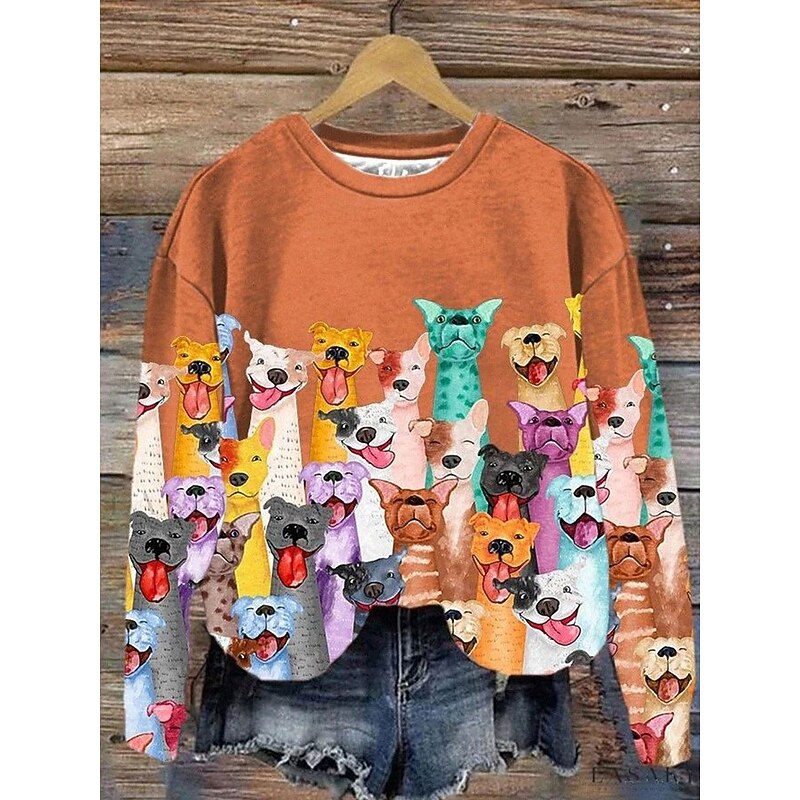Women's Sweatshirts Graphic Animal Casual Long Sleeve Crew Neck Regular Tops Street Dailywear Print Pink Orange Fall Winter