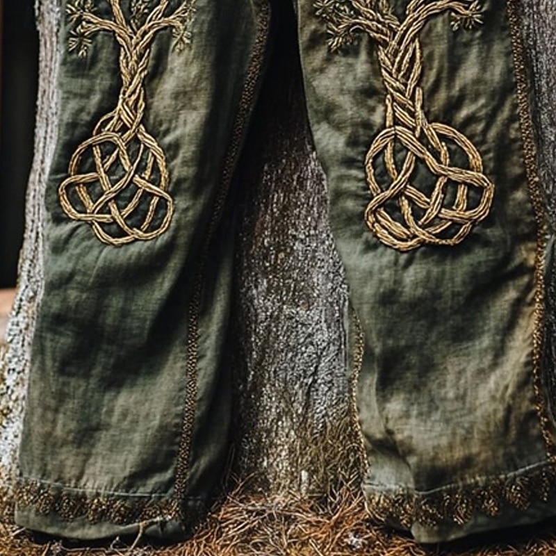 Men's Trousers Casual Pants Drawstring Pocket Elastic Waist Tree Comfort Daily Going out Vintage Casual Green Micro-elastic3