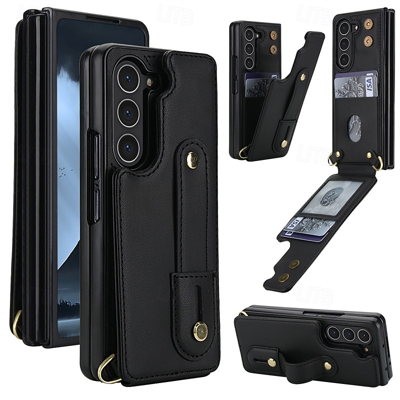 Phone Case For Samsung Galaxy Z Fold 7 Z Fold 6 Z Fold 5 Z Fold 4 Flip Cover Card Slot Shockproof Retro PC PU Leather