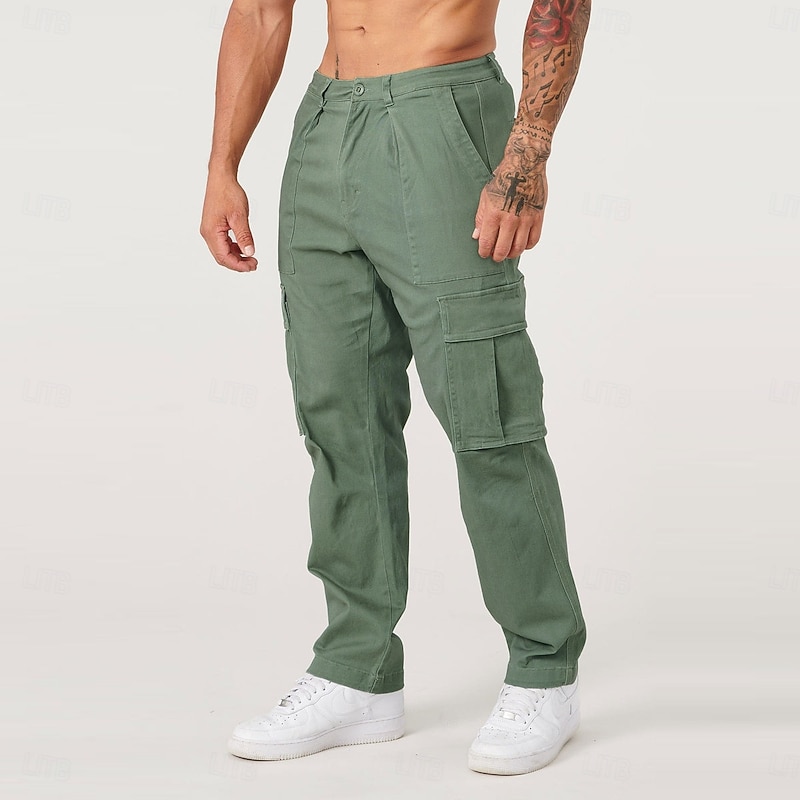 Men's Cargo Pants Tactical Pants Trousers Pocket Elastic Waist Straight Leg Plain Moisture Wicking Breathable Full Length Outdoor Party Business Fashion Streetwear Black Green Inelastic2