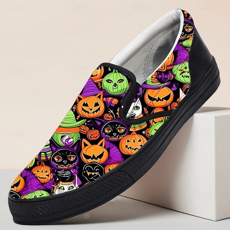 Men's Halloween Pumpkin and Monster Slip-On Shoes – Colorful Festival Loafers for Costume Parties and Streetwear2