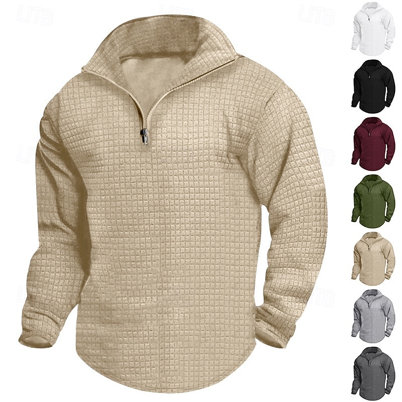 Men's Sweatshirt Quarter Zip Sweatshirt Black White Wine Army Green Khaki Half Zip Plain Quarter Zip Sports & Outdoor Daily Holiday Polyester Streetwear Basic Casual Spring Fall Clothing Apparel