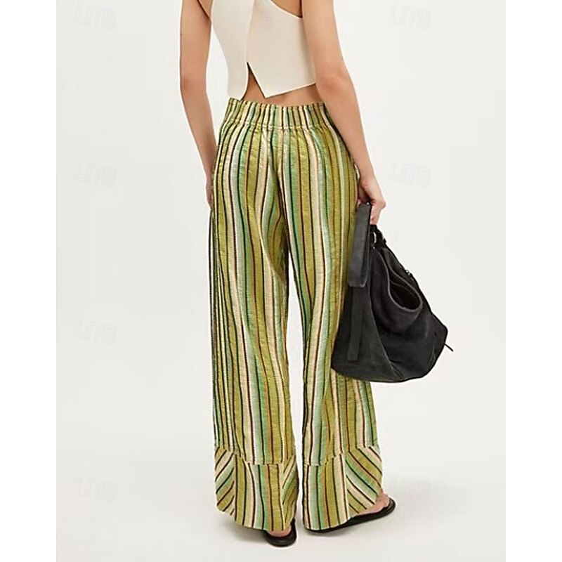 Women's Wide Leg Slacks Streetwear Casual Full Length Natural Striped Elastic Waist Soft Street Holiday Weekend Pink Blue Orange Green Fall Regular Fit2