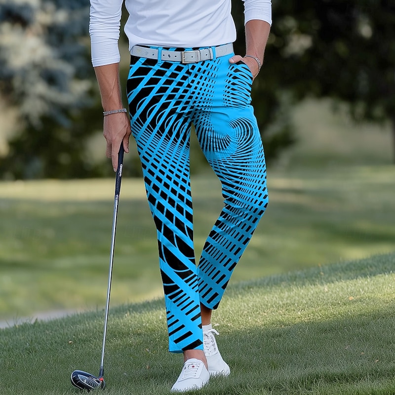 Men's Geometric Optical Illusion Swirl Dress Pants Golf Pants Trousers Mid Waist Casual Sports Outdoor Slim Fit Pants with Pockets Spring Fall 3D Print Light Blue Blue Orange