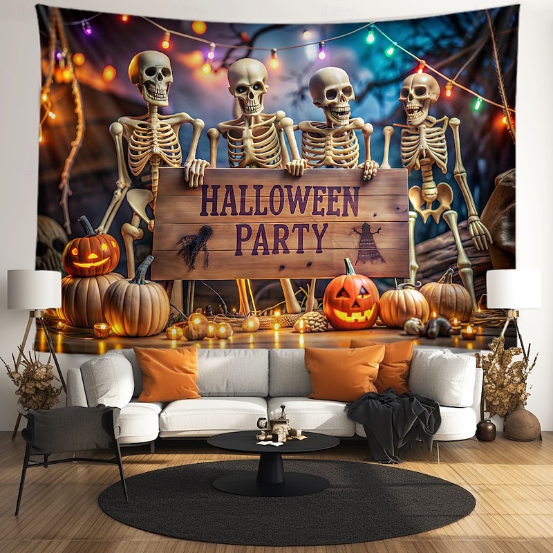Halloween Tapestry Banners Blanket Skeleton Cemetery Dark Punk Gothic Style Party Dorm Shooting Backgrounds Home Decor4