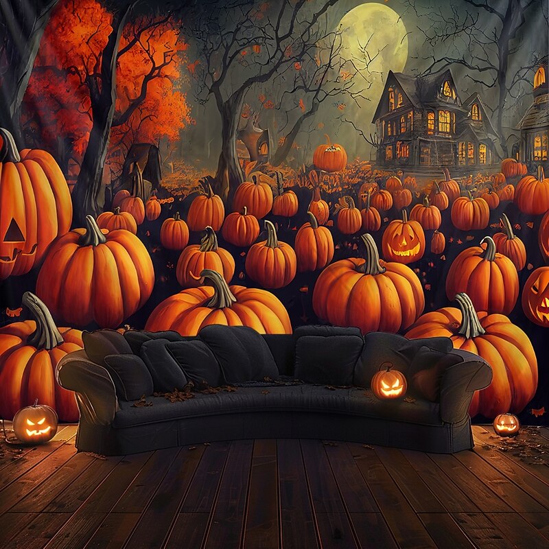 Halloween Tapestry Blanket Wall Hangings Pumpkin 3D Dark Punk Gothic Style Bedroom Living Room Dorm Home Decor