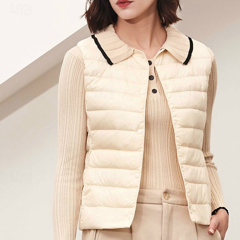 Women's Vest Warm Comfortable Pocket Buttons Casual Plain Holiday Going out Casual Daily Weekend Single Breasted Regular Crewneck Regular Fit Sleeveless Outerwear Black Khaki Beige Fall Winter4