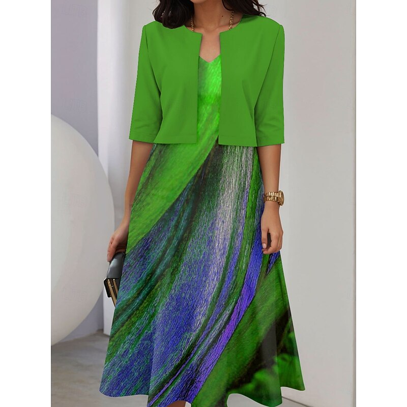 Women's Dress Set A Line Dress Midi Dress Elegant Casual Graphic Abstract Patchwork Print Midi Dress Half Sleeve V Neck Vacation Date Red Blue Purple Summer Spring Regular Fit2