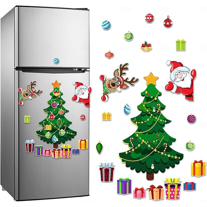 Christmas Themed Magnetic Sticker,Magnetic Christmas Tree for Refrigerator,Christmas Magnets for Refrigerator Santa Reindeer Holiday Magnets for Fridge Metal Door Garage3