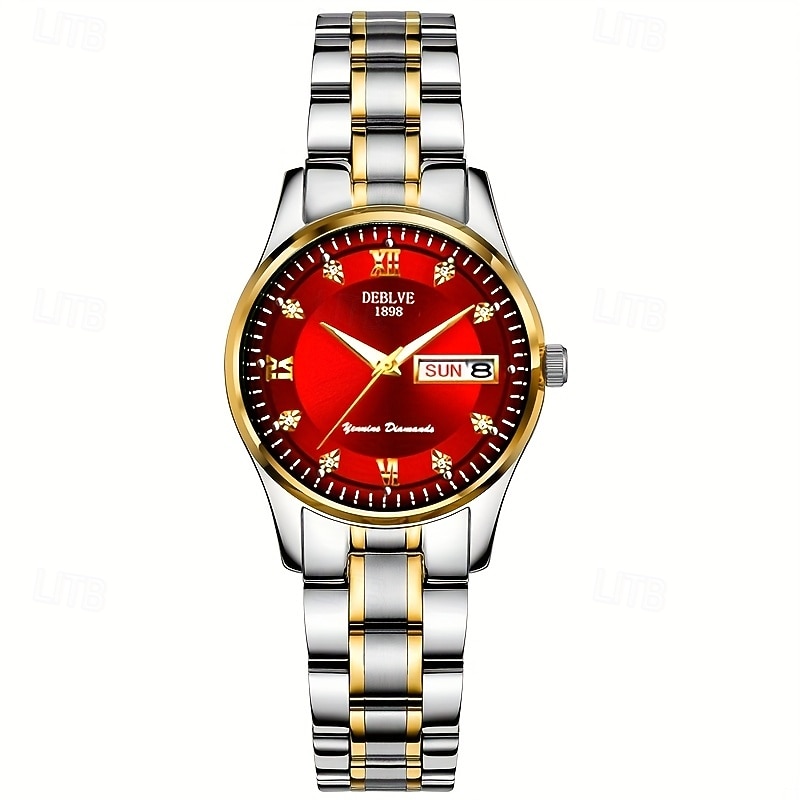 A New Round Roman Dial Ladies' Business Watch With Luminous Date And Day Display Ipx7 Water Resistance Alloy Strap Multi-Functional Fashionable And Trendy Wristwatch Suitable For Travel Leisure A3
