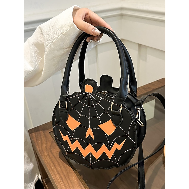 Women's Halloween Pumpkin Handbag – Cute Jack-O'-Lantern Shoulder Crossbody Bag with Spider Web Design, Faux Leather Tote Purse for Party, Cosplay and Holiday Outfits