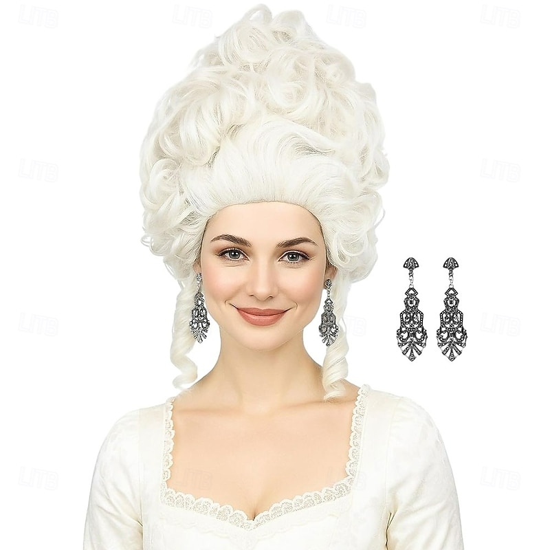 Platinum Blonde Wig for Women 18th Century Colonial Style Costume Blond Beehive Wigs fits Renaissance Queen Cosplay Halloween Party