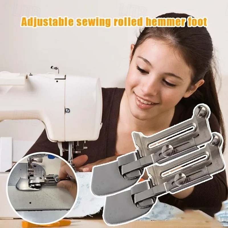 Adjustable Sewing Rolled Hemmer Foot 203, Shirt Hemmer Binder Presser Foot, Adjustable Width Rolled Hem Foot Attachment for Domestic Flat Sewing Machine2