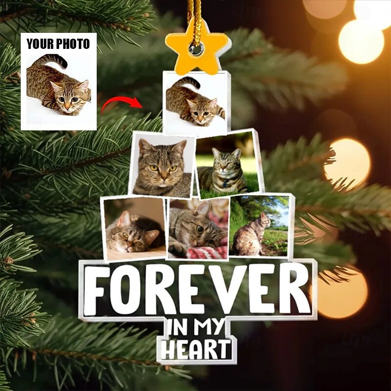 Personalized Christmas Tree Memorial Photo Ornaments Custom Picture Acrylic 2D Forever In my Heart Decor Christmas Tree Xmas Decoration Hanging Pendant Gifts for Family and Friends2