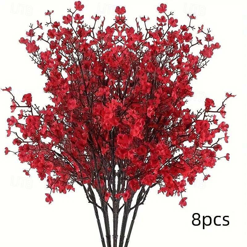 8pcs Christmas Red Artificial Flower– Realistic Touch Faux Plants for Wedding, Party, and Holiday Decor – Vibrant Centerpieces with Black Stems, Battery-Free, Lifelike Petals