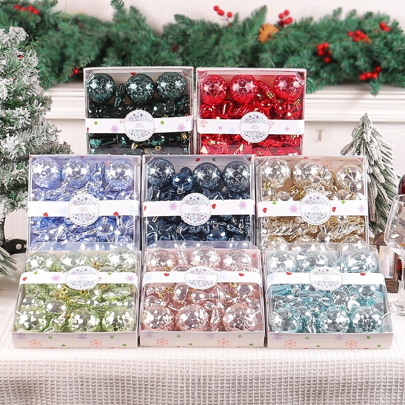 28 Pcs Christmas Tree Balls Baubles Ornaments Xmas Decorations Gift Box Set Includes Shaped Balls Mushroom Icicle Ribbed Design For Holiday Party Tree Hanging Decor
