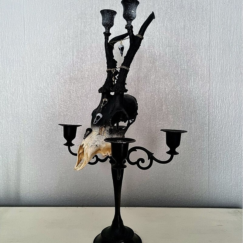 Real Roe Deer Skull Candelabra Dark Interiors Gothic Design Wedding Centrepiece Alternative Home4