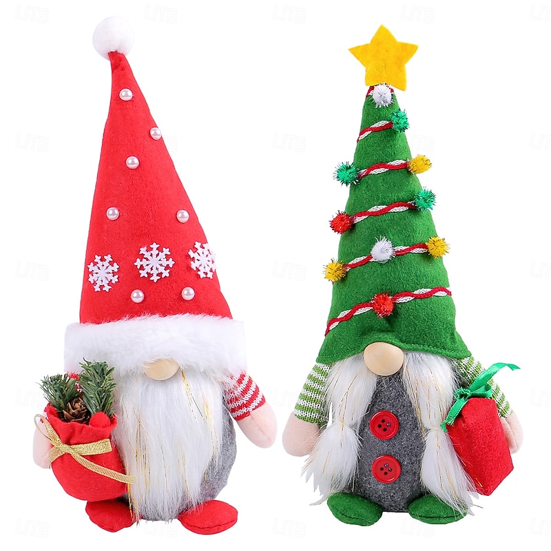 Christmas Plush Gnome Red and Green Gift Bag Pointed Hat Doll Standing Faceless Santa Figurine Creative Holiday Decoration Desktop Ornament Festive Christmas Home Accessory4