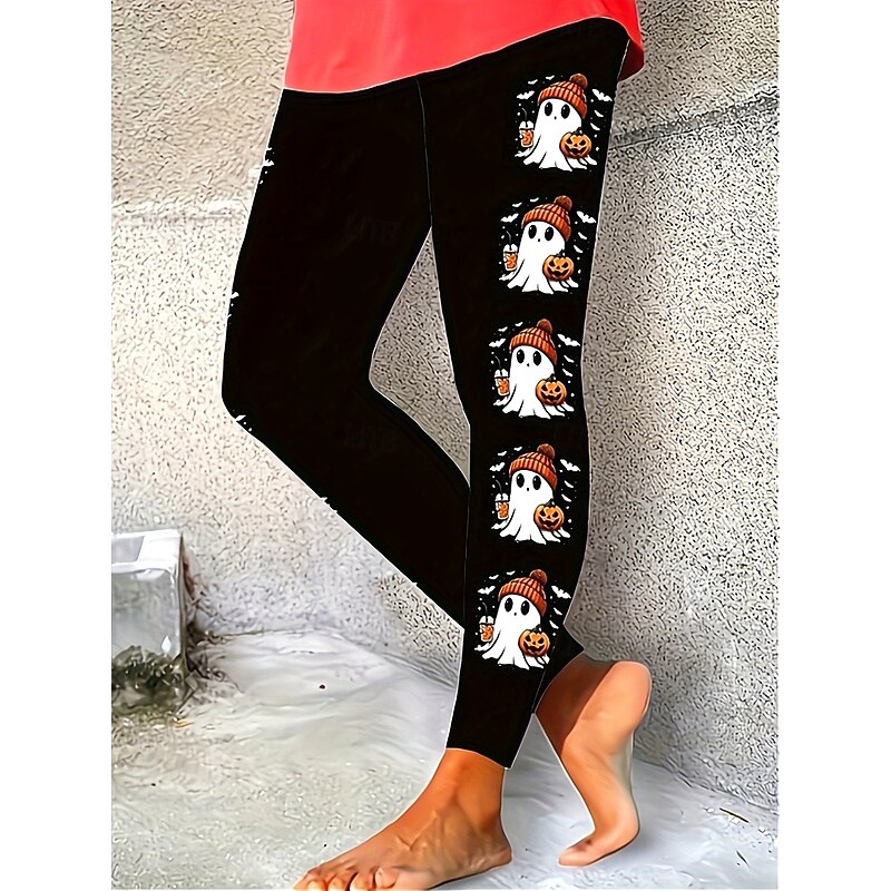 Women's Leggings Vacation Vintage Fashion Full Length High WaistPantsHalloween Graphic Pumpkin Halloween Printing Soft Breathable Stretchy Outdoor Vacation Street Black Spring Fall Winter Slim Fit