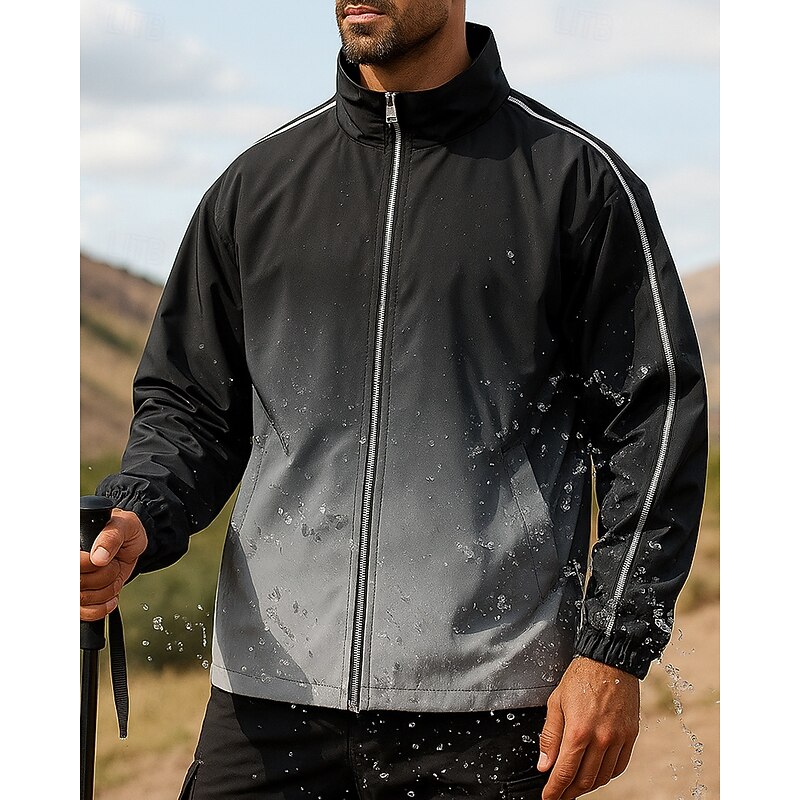 Men's Windbreaker Softshell Jacket Hiking Jacket Outdoor Waterproof Windproof Hiking Outfits Hiking Clothes Spring Autumn / Fall Top Camping / Hiking / Caving Running Gradient Black Grey