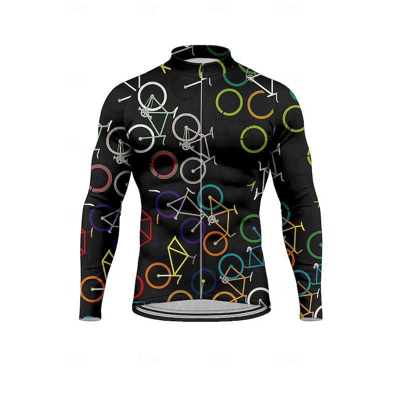 Men's Tops Cycling Jersey Graphic Geometric Bicycle Long Sleeve Bike Jersey Top with 3 Rear Pockets Sun Sun Protection Sunscreen Quick Dry Sports Black Clothing Apparel