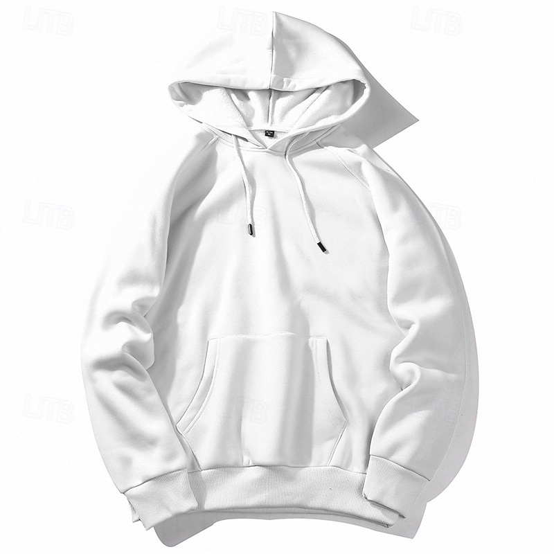 Men's Hoodie Fleece Hoodie Apricot Black White Yellow Army Green Hooded Plain Drawstring Pocket Sports & Outdoor Daily Holiday Polyester Streetwear Basic Casual Fall Winter Clothing Apparel Hoodies3