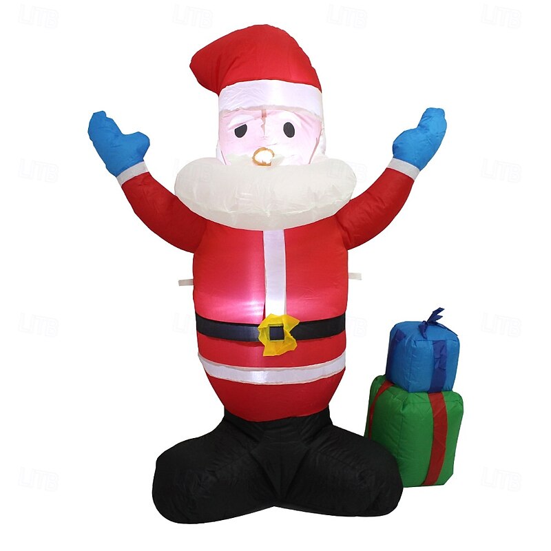 1 Pc 1.45M Christmas Santa Claus Gift Box Light Inflatable Air Model Indoor and Outdoor Courtyard Lawn Party Christmas Festival Atmosphere Decorative Light EU/US/AU/UK Plug2