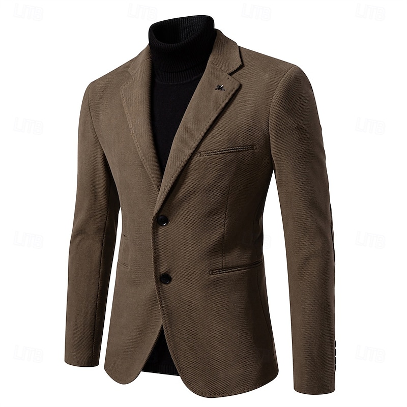 Men's Blazer Jacket School Formal Performance Classic Spring Fall Polyester Spandex Solid Color Single Breasted Two-button Blazer Black Brown khaki