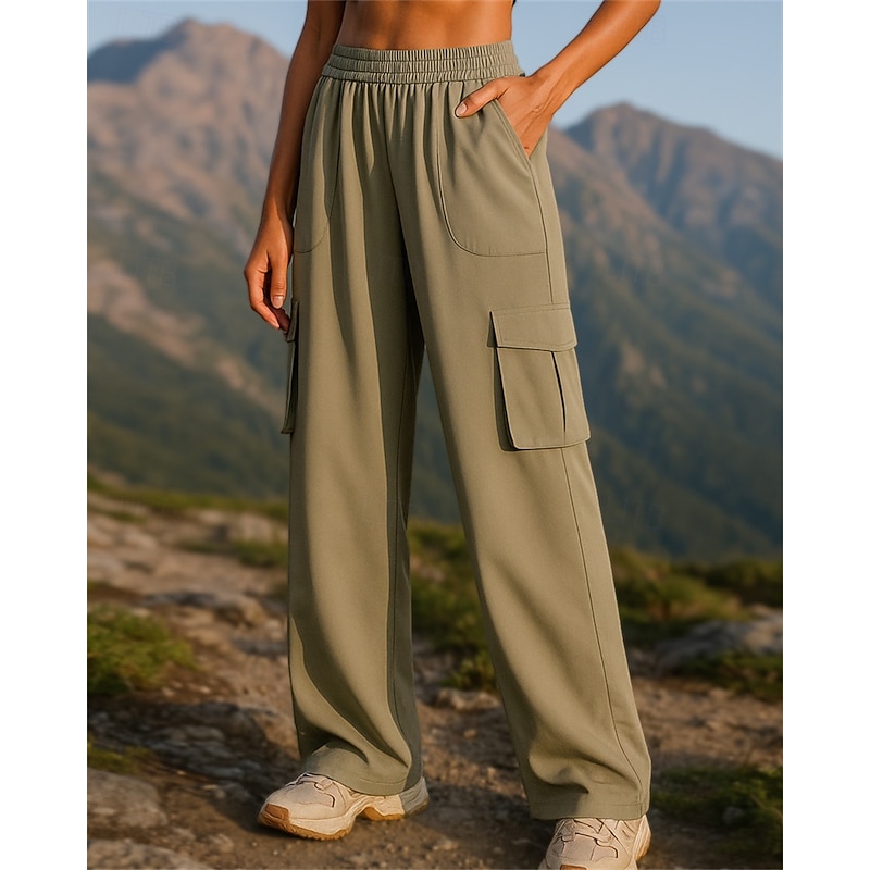 Women's Wide Leg Pants Cargo Pants Hiking Pants Trousers Outdoor Regular Fit Waterproof Windproof Pants / Trousers Elastic Waist Black Pink Spandex Camping / Hiking Hunting Running S M L XL XXL
