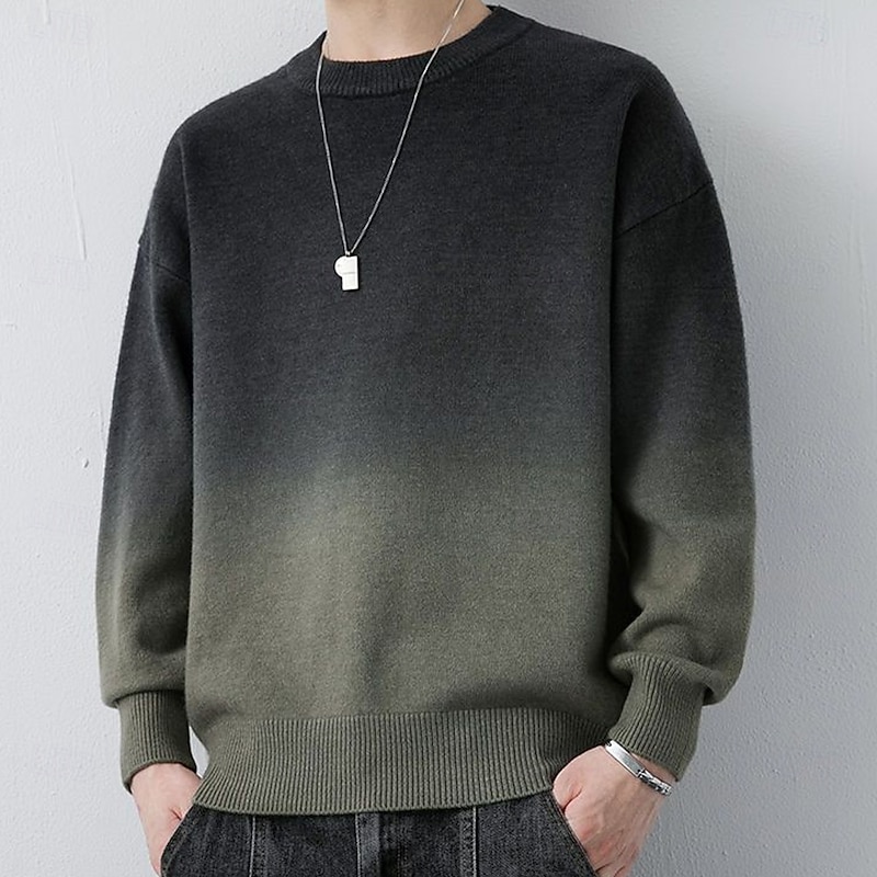 Men's Ombre Color Block Pullover Sweater Jumper Knitwear Crewneck Casual Vacation Home Daily 3D Print Knitting Keep Warm Long Sleeve Spring Fall Winter Black Brown