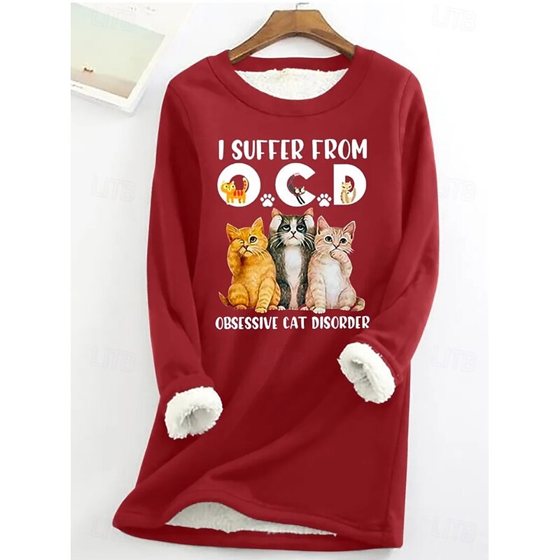 Women's Pullover Sweatshirt Animal Letter Casual Comfrt Long Sleeve Crew Neck Round Neck Regular Tops Street Dailywear Casual Print Black Pink Red Blue Gray Fall Winter4