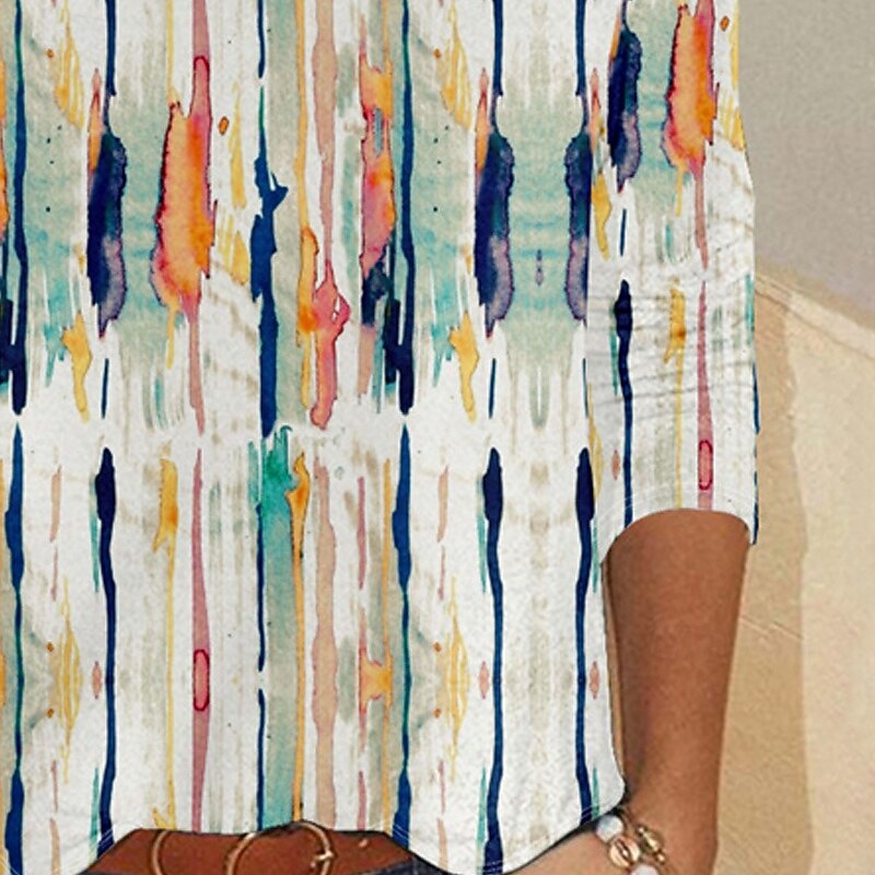 Women's T Shirt Color Block Casual 3/4 Length Sleeve Crew Neck Regular Tops Daily Going out Weekend Beige Summer2