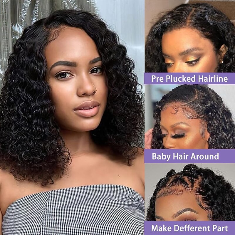 13x4 Curly Lace Front Wigs Human HairKinky Curly Human Hair Wig for Women Natural Black HD Transparent Lace Glueless Frontal Wigs Human Hair Pre Plucked2