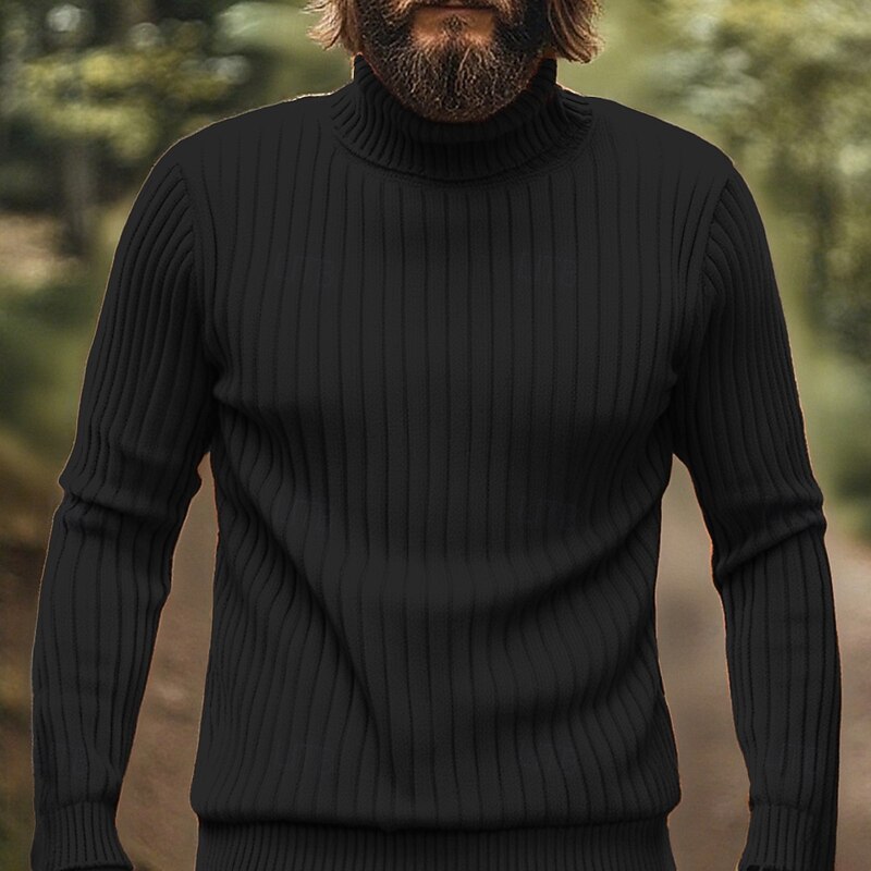 Men's Pullover Sweater Jumper Knit Sweater Ribbed Knit Regular Tops Knitted Plain Turtleneck Fashion Basic Vacation Daily Wear Clothing Apparel Fall Winter Black White M L XL4