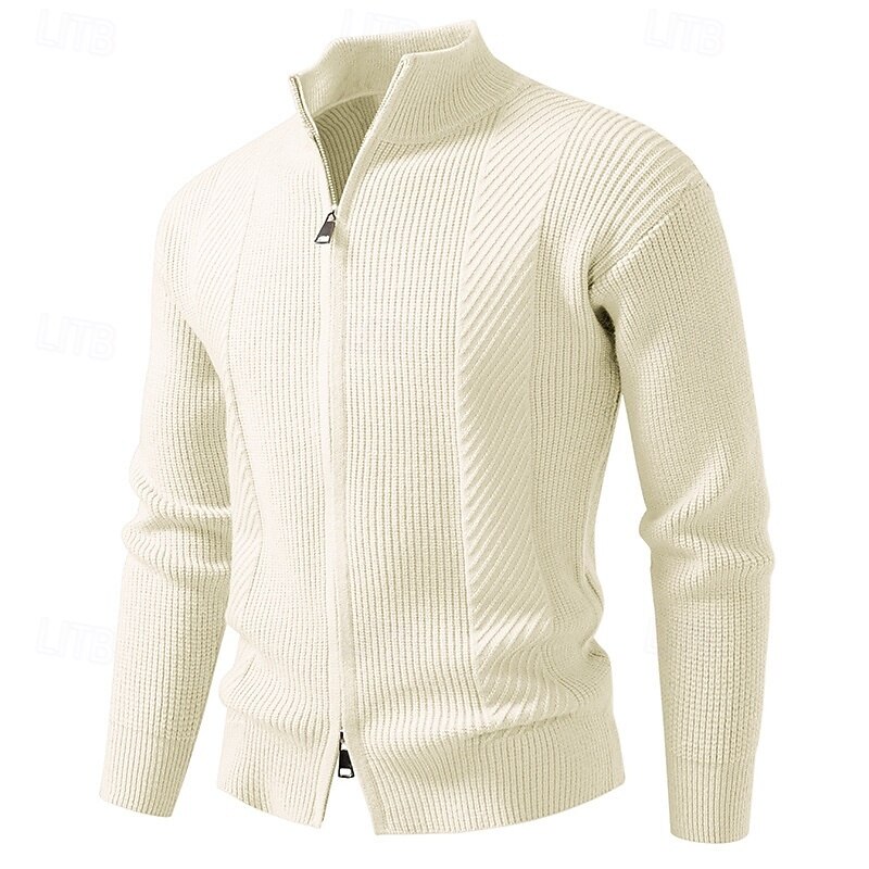 Men's Sweater Cardigan Sweater Ribbed Knit Short Knitted Solid Color High Neck Vacation Fashion Casual Daily Wear Clothing Apparel Spring &  Fall Black Red M L XL2