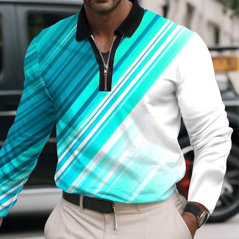 Men's Abstract Geometic Polo Long Sleeve Polo Shirts Lapel Business Casual Athleisure Daily Wear 3D Print Quarter Zip Polo Spring Fall Winter Red Blue Green2