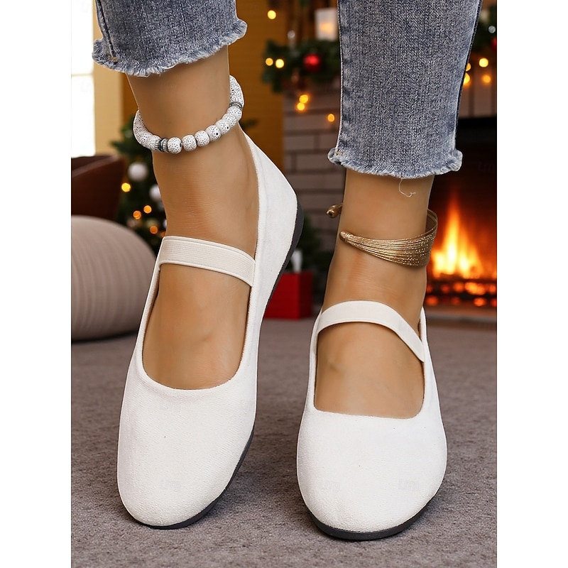 Women's White Mary Jane Flats – Casual Strap Shoes for Garden Strolls, Farm Picnics and Weekend Getaways