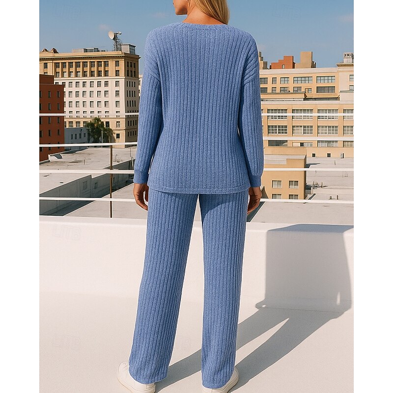 Women's Knitted Suit Lounge Suits Solid Colored Clothing Suit Fall Black Burgundy Outdoor Travel Sports High Waist Long Sleeve Sport Activewear Micro-elastic Regular Fit2