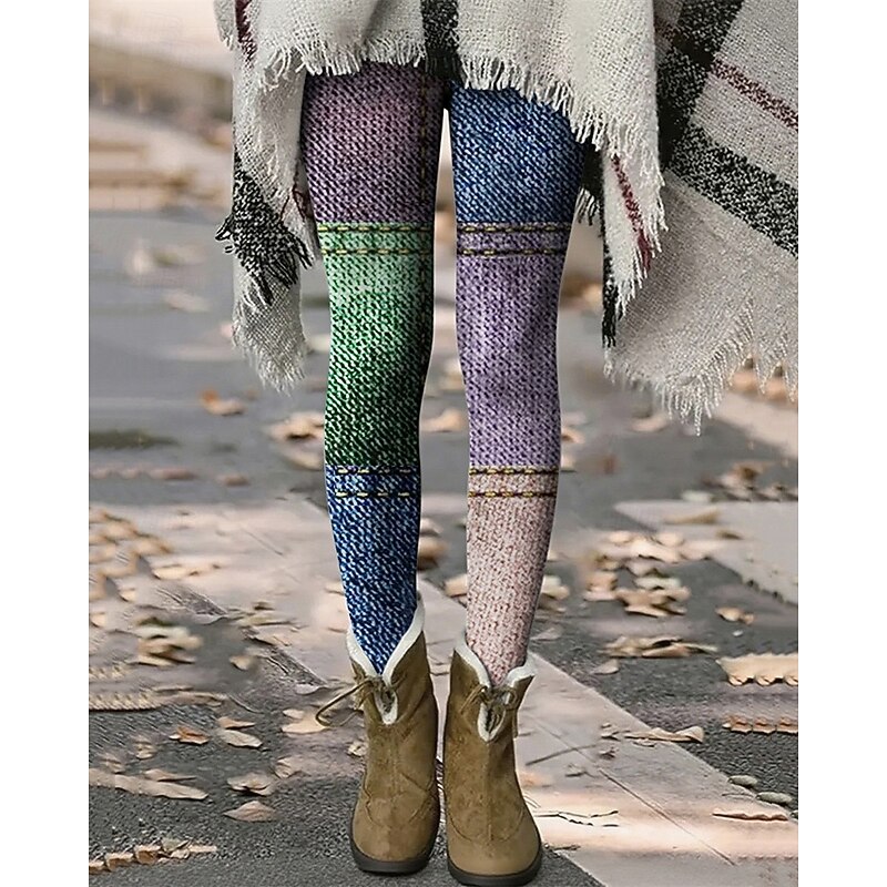 Women's Pants Trousers Leggings Cozy Leggings Streetwear Casual Full Length High Waist Color Block Elastic Waist Print Breathability Comfortable Stretchy Vacation Street Daily Wear Purple Summer