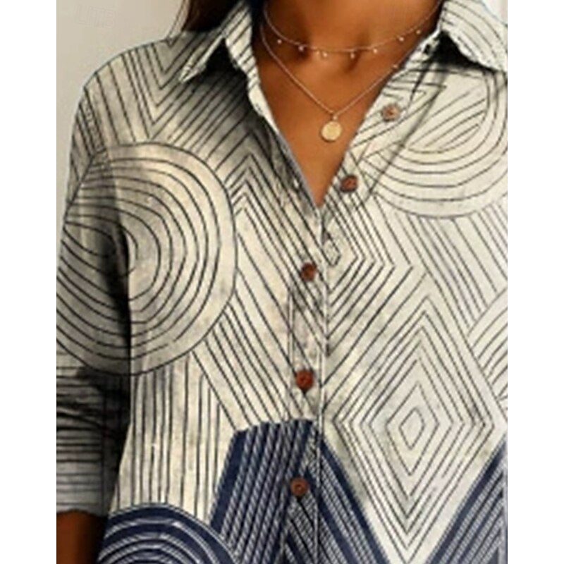 Women's Shirt Blouse Color Block Modern Casual Long Sleeve Shirt Collar Regular Tops Daily Holiday Buttons Blue Summer3