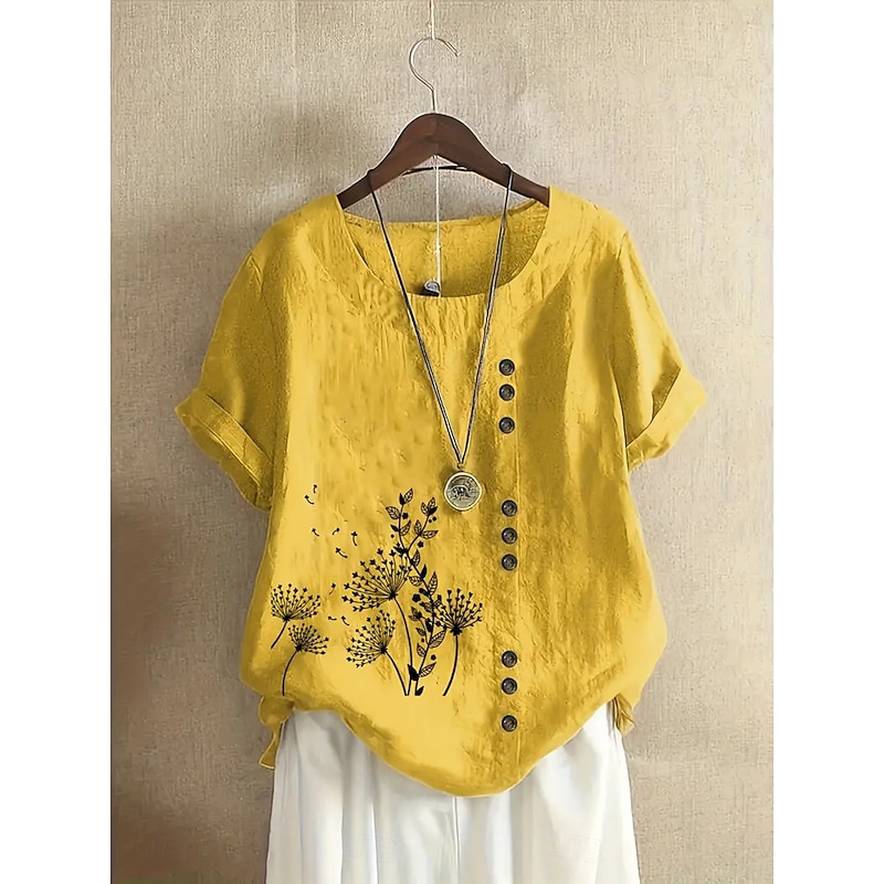Women's Blouse Floral Graphic Vintage Tropical Stylish Short Sleeve Regular Tops Holiday Buttons Print White Yellow Navy Blue Blue Green Summer Spring Fall4
