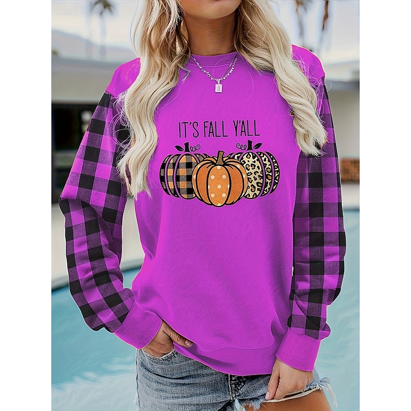 Halloween Women's Pullover Sweatshirt Pumpkin Graphic Letter ashion Casual Long Sleeve Crew Neck Regular Tops Street Dailywear Casual Print Red Purple Orange Fall Winter3