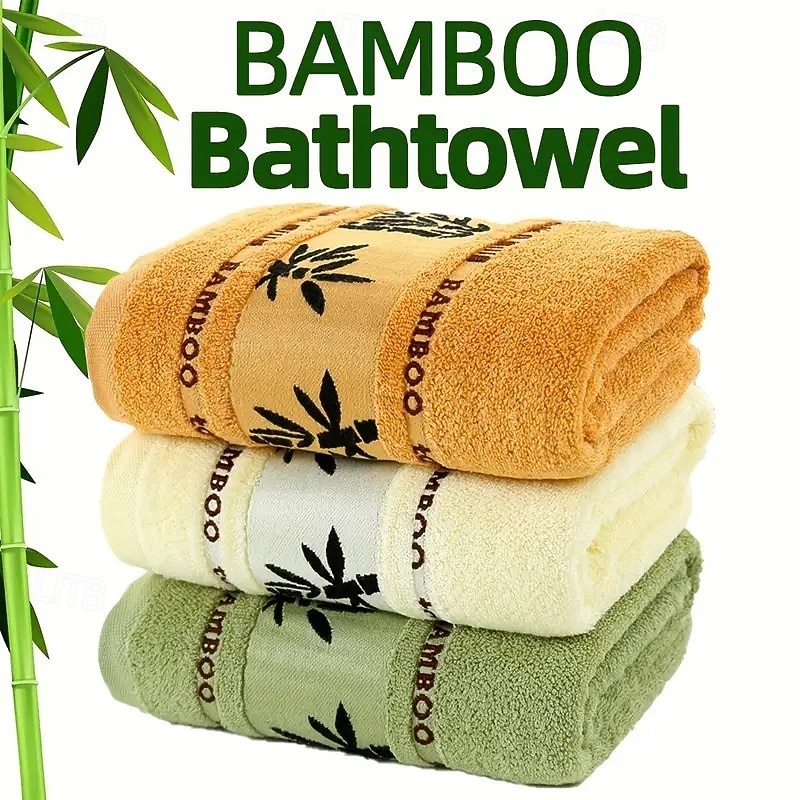 Bath Towel 27.5" x 55.1" (70 x 140cm), Soft Quick Dry Lightweight Fiber Towel with Bamboo Pattern Design, Highly Absorbent Modern Bathroom Hotel Towel2
