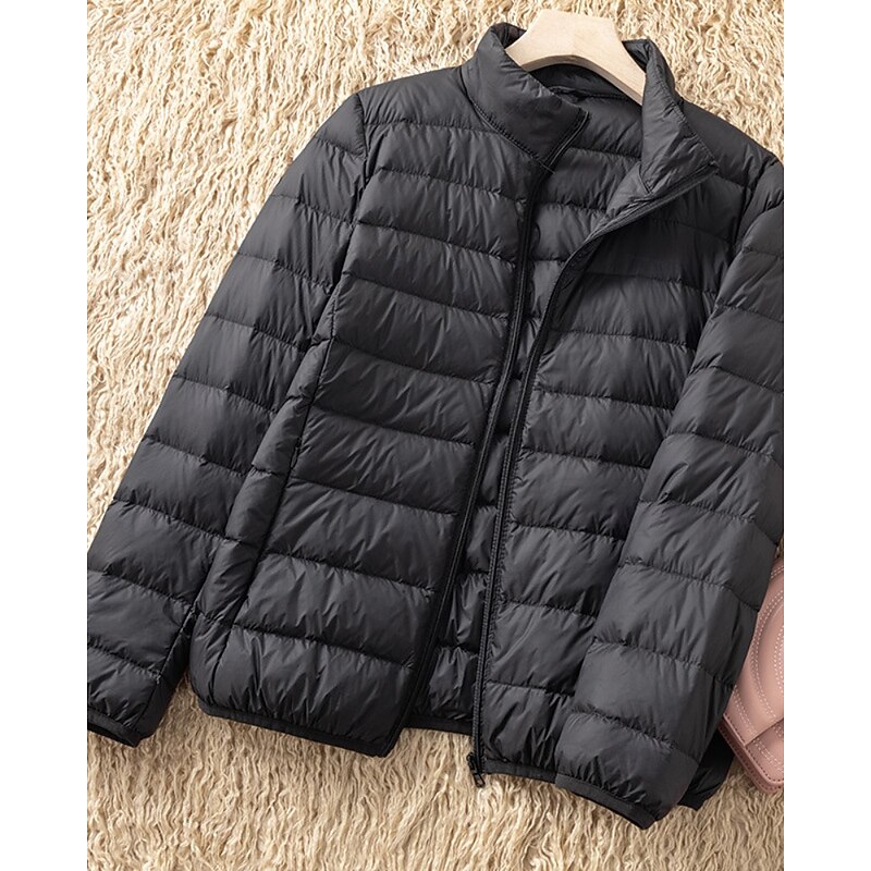Women's Down Jacket Warm Comfortable Zipper Pocket Active Fashion Plain Street Daily Holiday Zipper Regular Stand Collar Regular Fit Long Sleeve Outerwear Black Wine Blue Fall Winter2