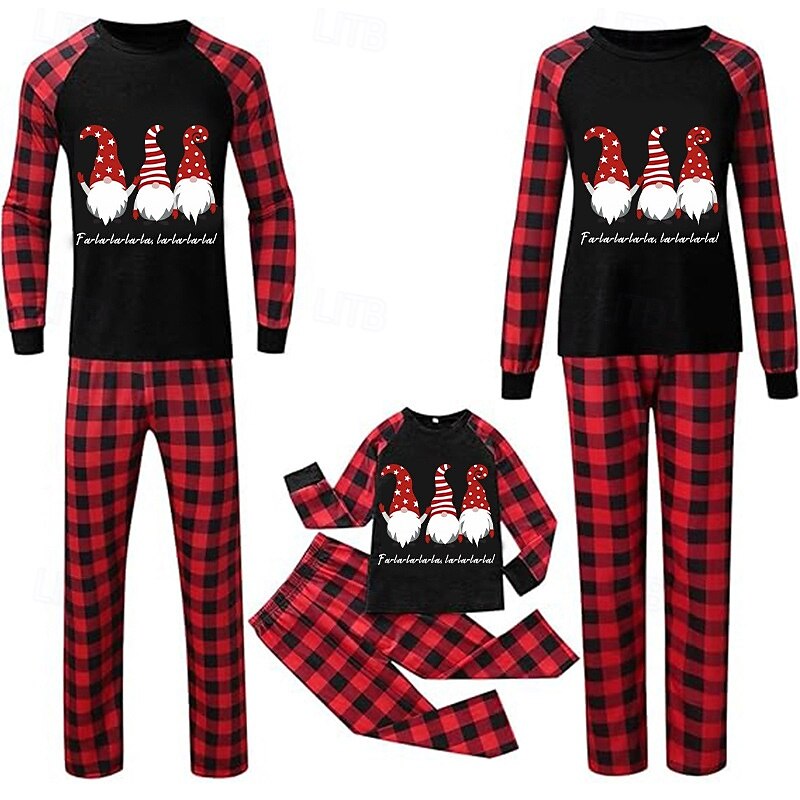 Family Pajamas Plaid Christmas Pattern Home Patchwork Red Long Sleeve Active Matching Outfits2