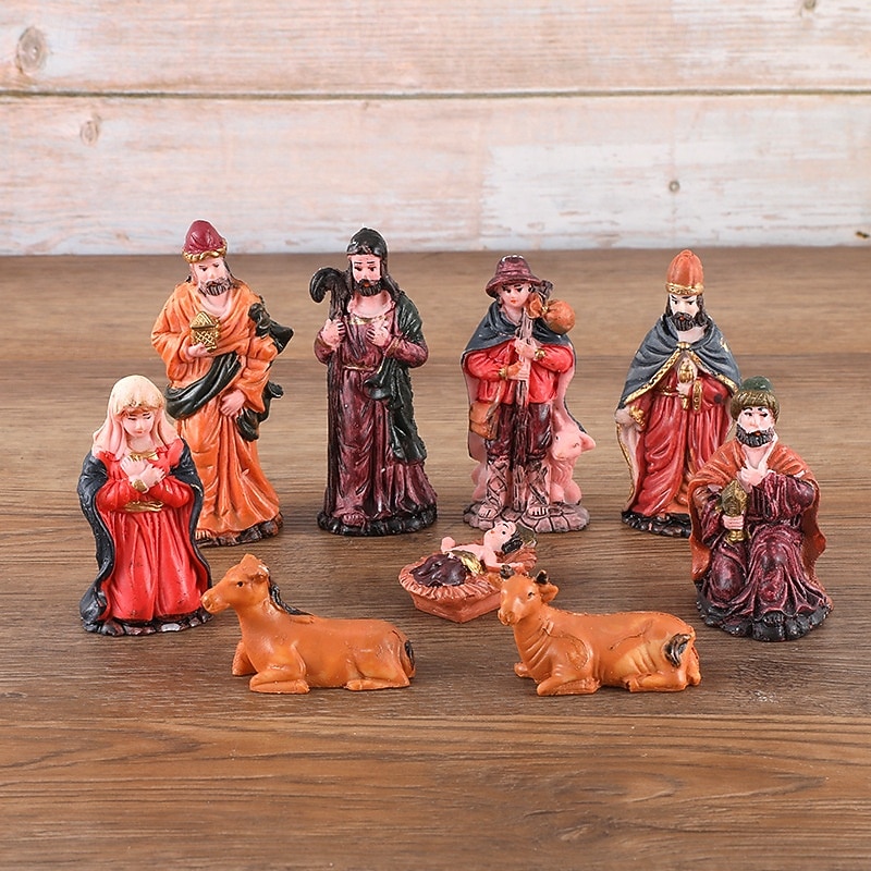 9pcs Christmas Nativity Scene Figurines Set, Resin Holy Family Mary, Joseph, Baby Jesus, Religious Christmas Decor, Nativity Manger Figurines2