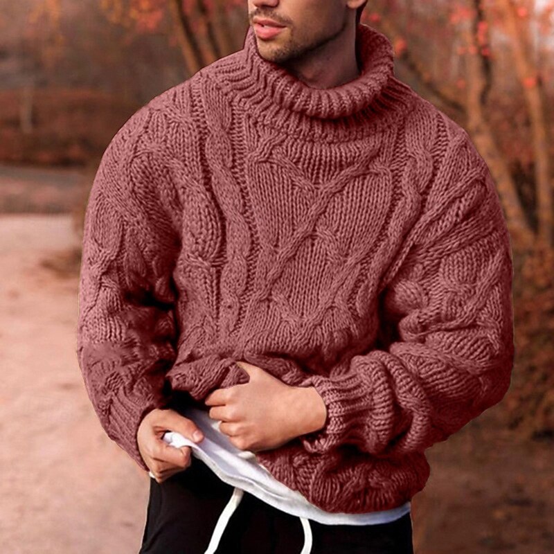 Men's Sweater Pullover Sweater Jumper Cable Knit Regular Tops Knitted Slim Fit Plain Turtleneck Knitwear Contemporary Casual Daily Wear Clothing Apparel Fall Winter Black Pink M L XL4