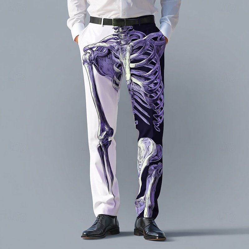 Halloween Men's Skull Skeleton Halloween Costumes Dress Pants Trousers Suit Pants Mid Waist Dark Punk Gothic Style Outdoor Holiday Slim Fit Pants with Pockets Spring Fall 3D Print Blue Purple Brown4